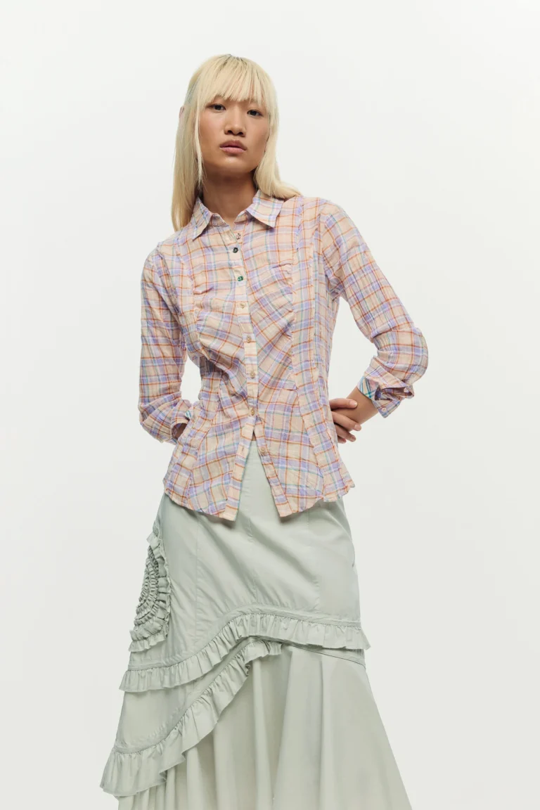 Desigual Camisa cuadros fruncido, Mujer, Algodon, Rojo