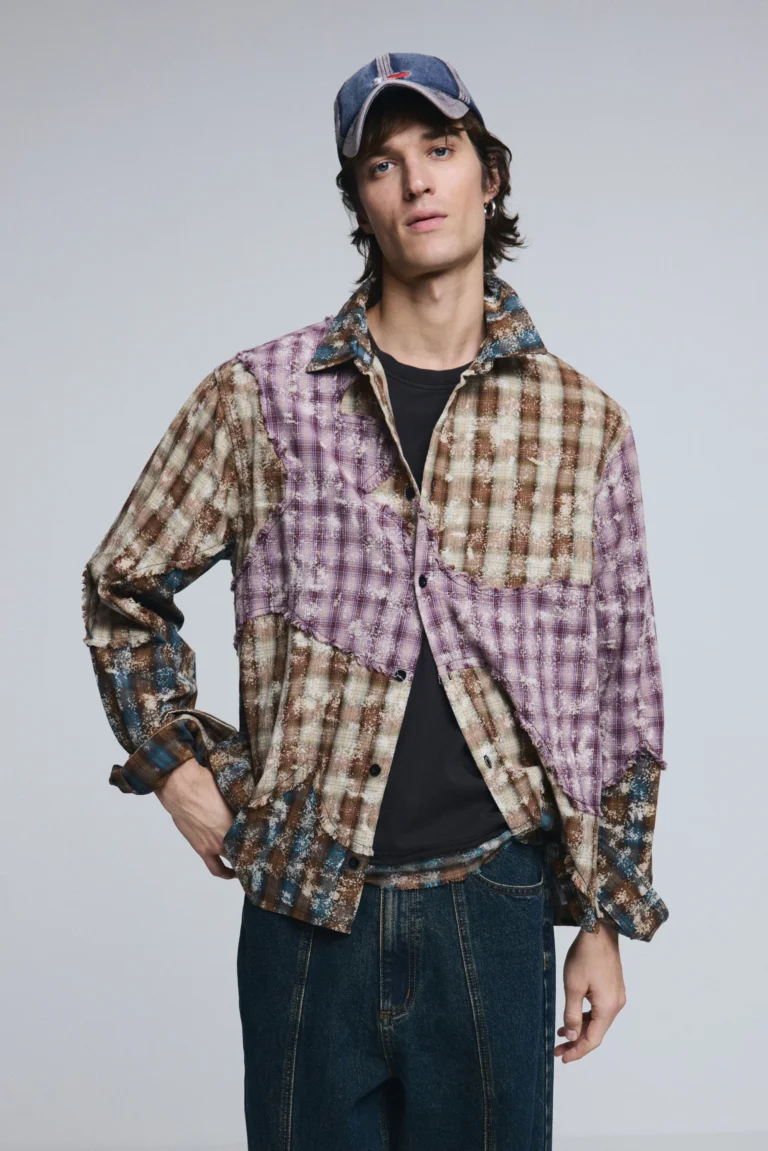 Desigual Camisa manga larga cuadros patch, Hombre, Algodon, Amarillo