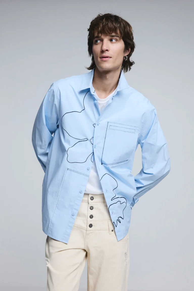 Desigual Camisa pespunte bordado, Hombre, Algodon, Azul