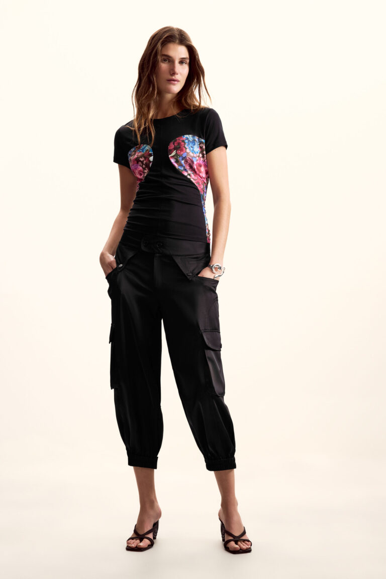 Desigual Camiseta diseñada por M. Christian Lacroix, Mujer, Poliester, Negro