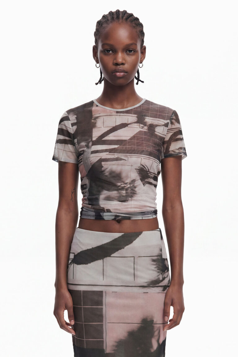 Desigual Camiseta estampado Arty, Poliester, Negro