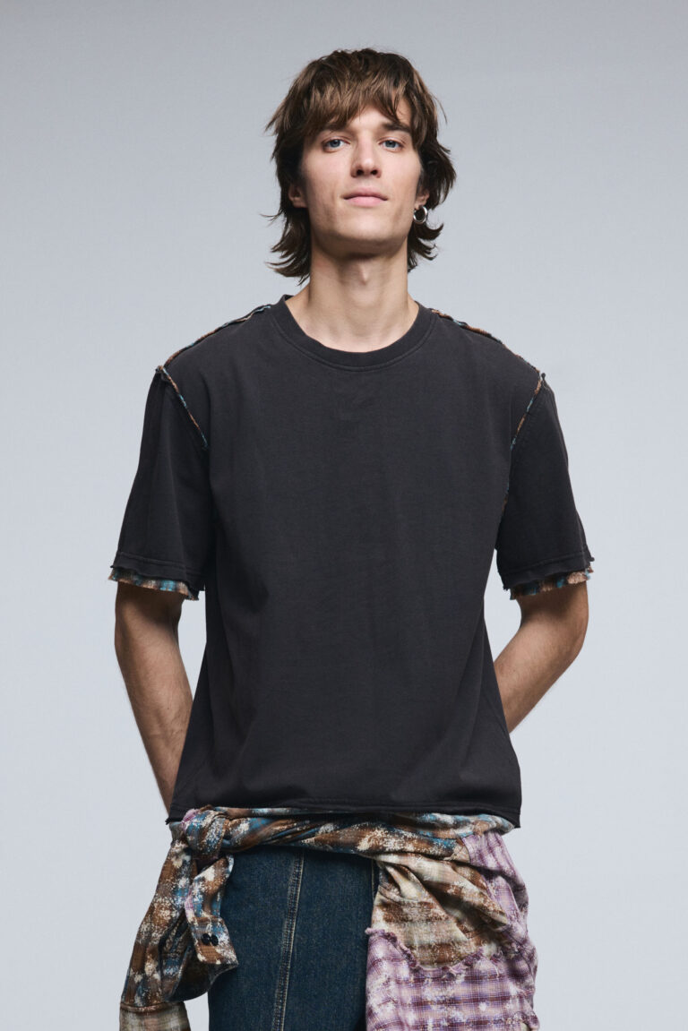 Desigual Camiseta manga corta detalles costuras, Hombre, Algodon, Negro