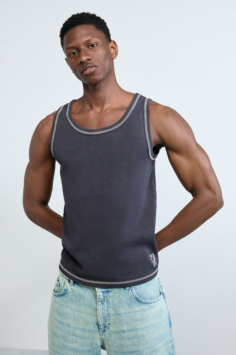 Desigual Camiseta tirantes logo, Hombre, Algodon, Negro