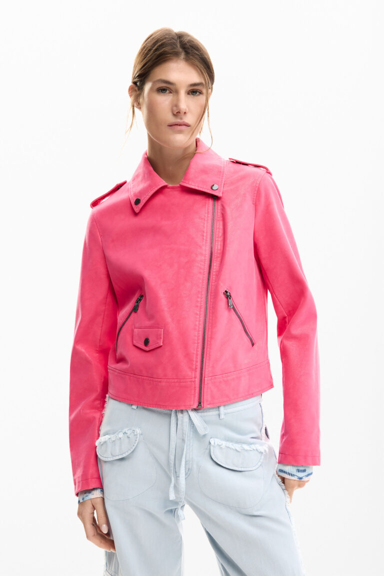 Desigual Cazadora biker efecto piel, Mujer, Poliuretano, Rojo