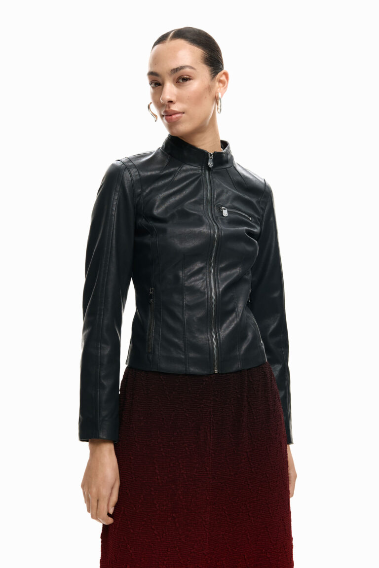Desigual Cazadora cuello Mao, Mujer, Poliuretano, Negro