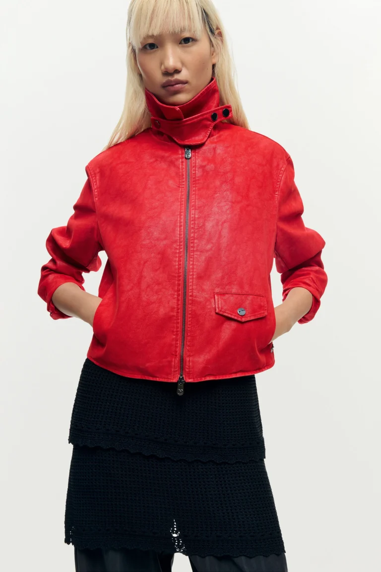 Desigual Chaqueta efecto piel roja, Mujer, Poliuretano, Rojo