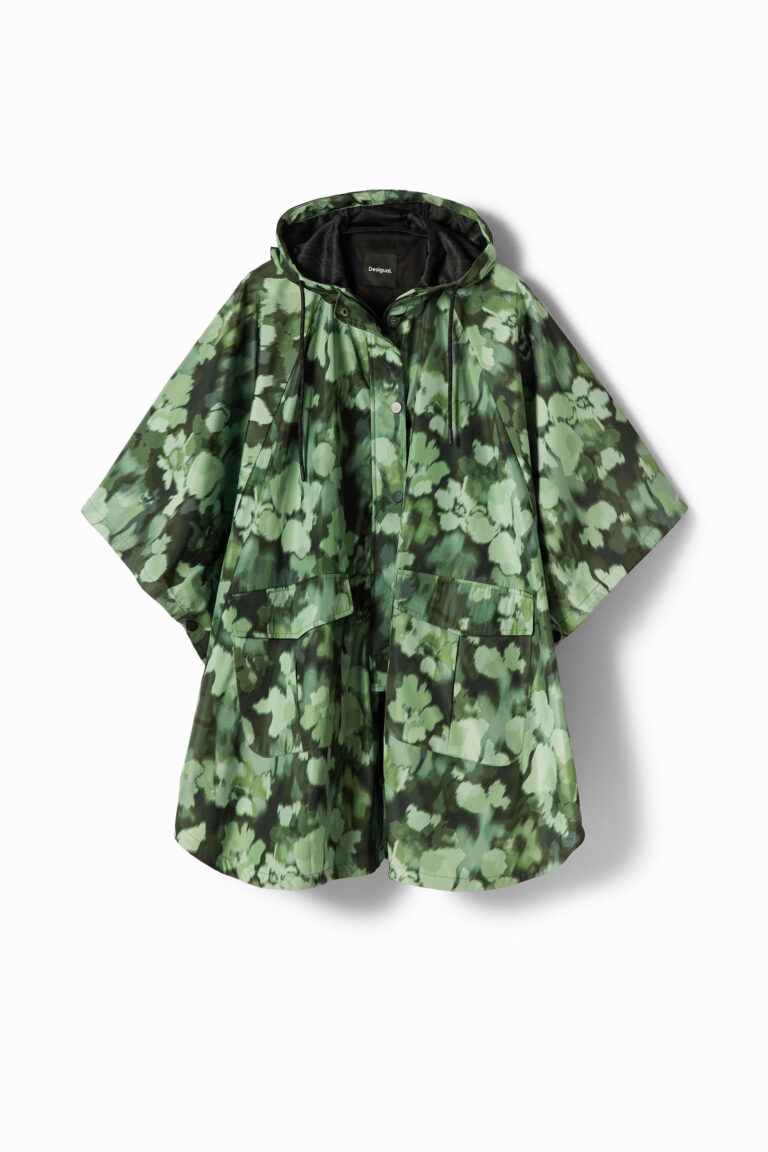 Desigual Chubasquero capucha camo, Poliester, Verde, U