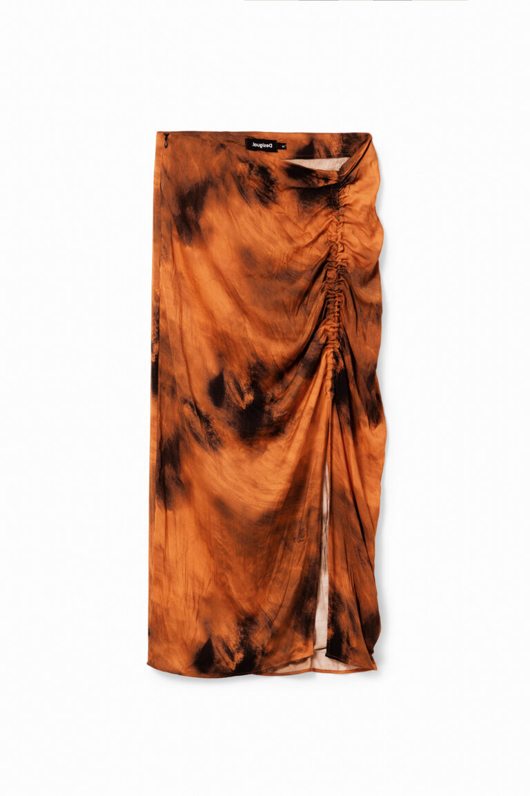 Desigual Falda midi fruncido regulable, Poliester, Naranja