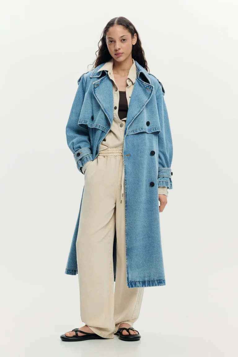 Desigual Gabardina denim cinturón, Mujer, Algodon, Azul