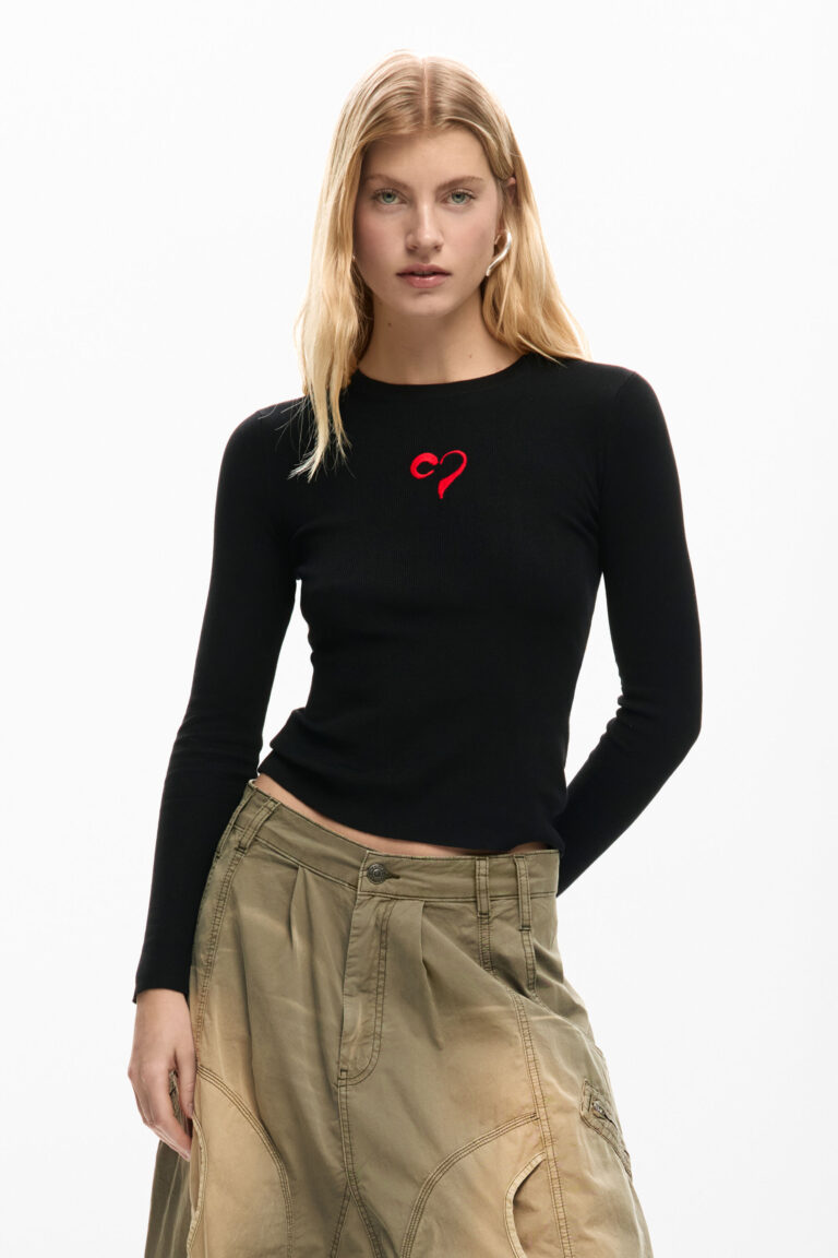 Desigual Jersey fino corazón, Mujer, Negro