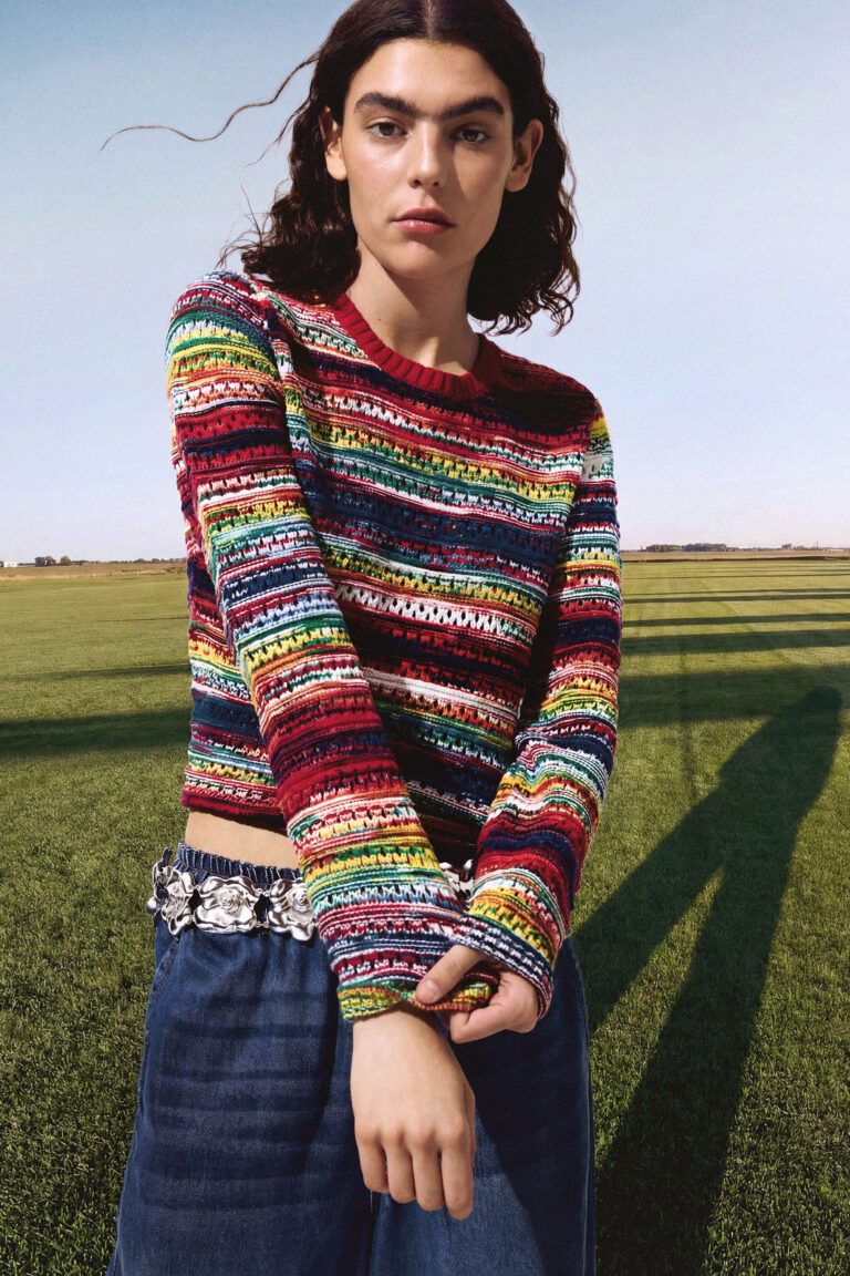 Desigual Jersey multicolor jaspeado, Mujer, Algodon, Rojo