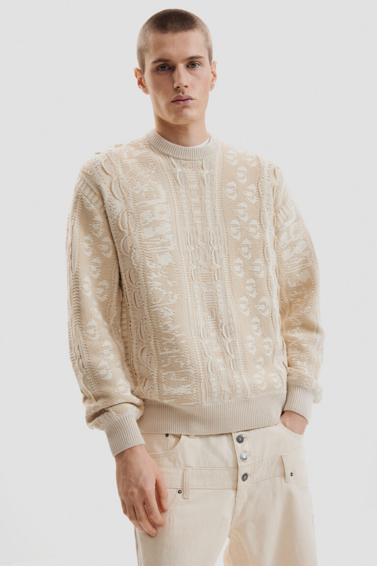 Desigual Jersey punto vintage, Hombre, Blanco