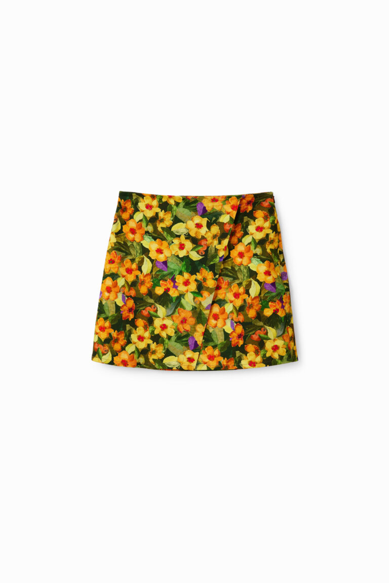 Desigual Minifalda slim flores, Algodon, Naranja