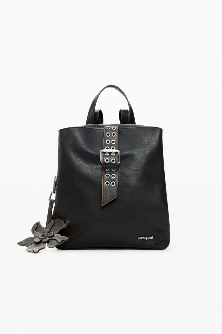 Desigual Mochila pequeña apliques flores, Mujer, Poliuretano, MarróN, U