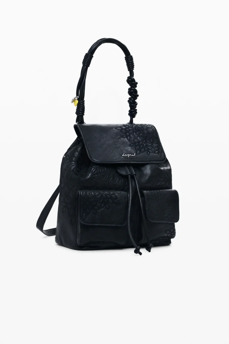 Desigual Mochila pequeña bordados, Mujer, Poliuretano, Negro, U