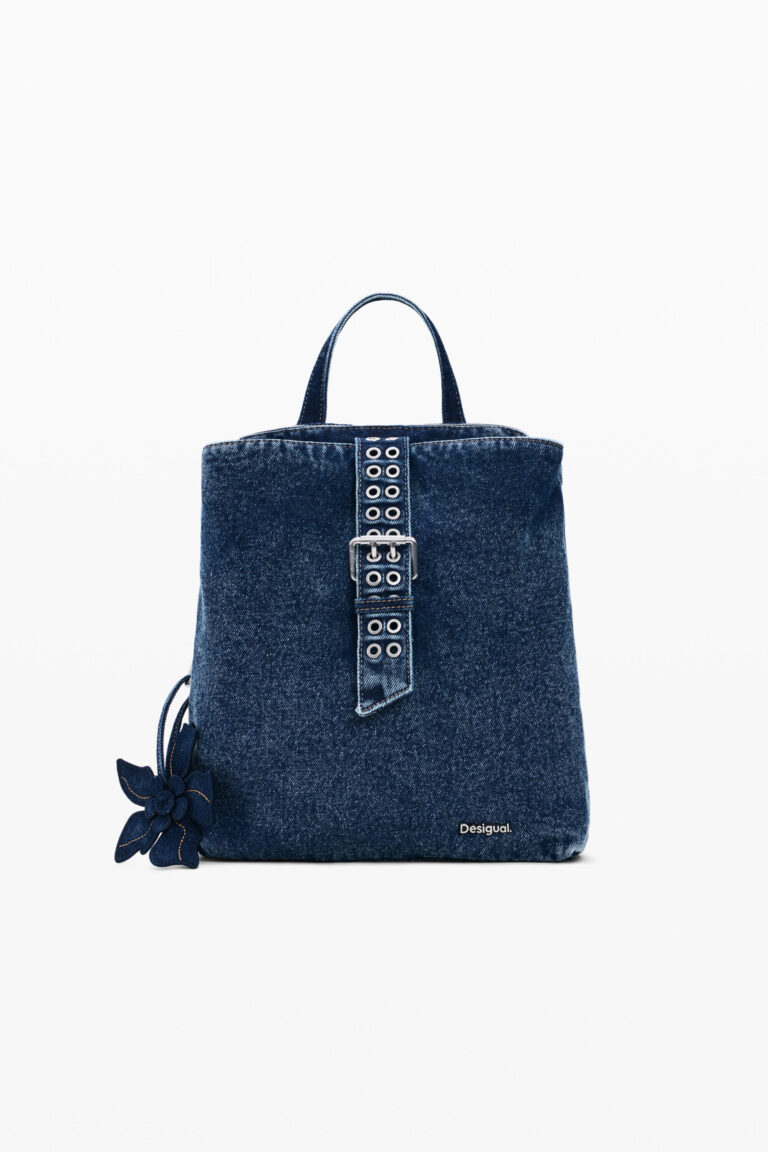 Desigual Mochila pequeña denim flor, Mujer, Azul, U