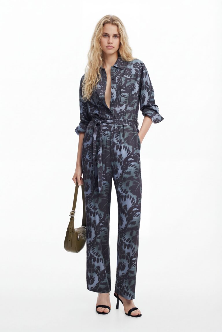 Desigual Mono fluido estampado, Viscosa, Negro