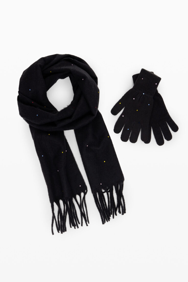 Desigual Pack de guantes y bufanda con estampado de puntos, Poliester, Negro, U