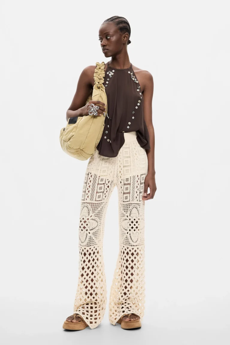 Desigual Pantalón crochet, Mujer, Blanco