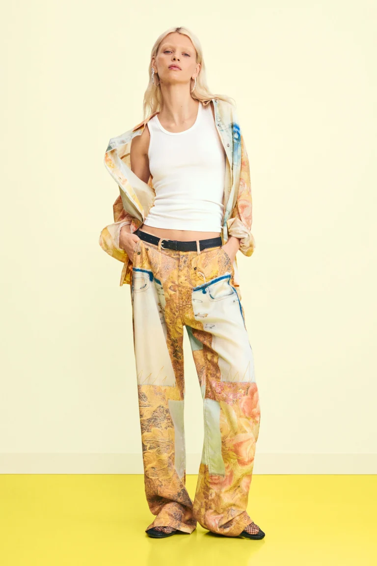 Desigual Pantalón estampado híbrido, Mujer, Lyocell, Amarillo