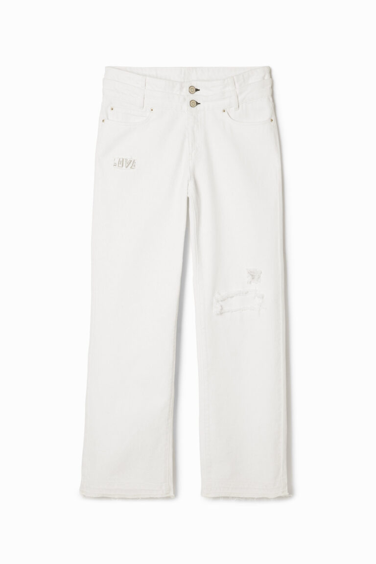 Desigual Pantalón largo denim, Algodon, Blanco, 38