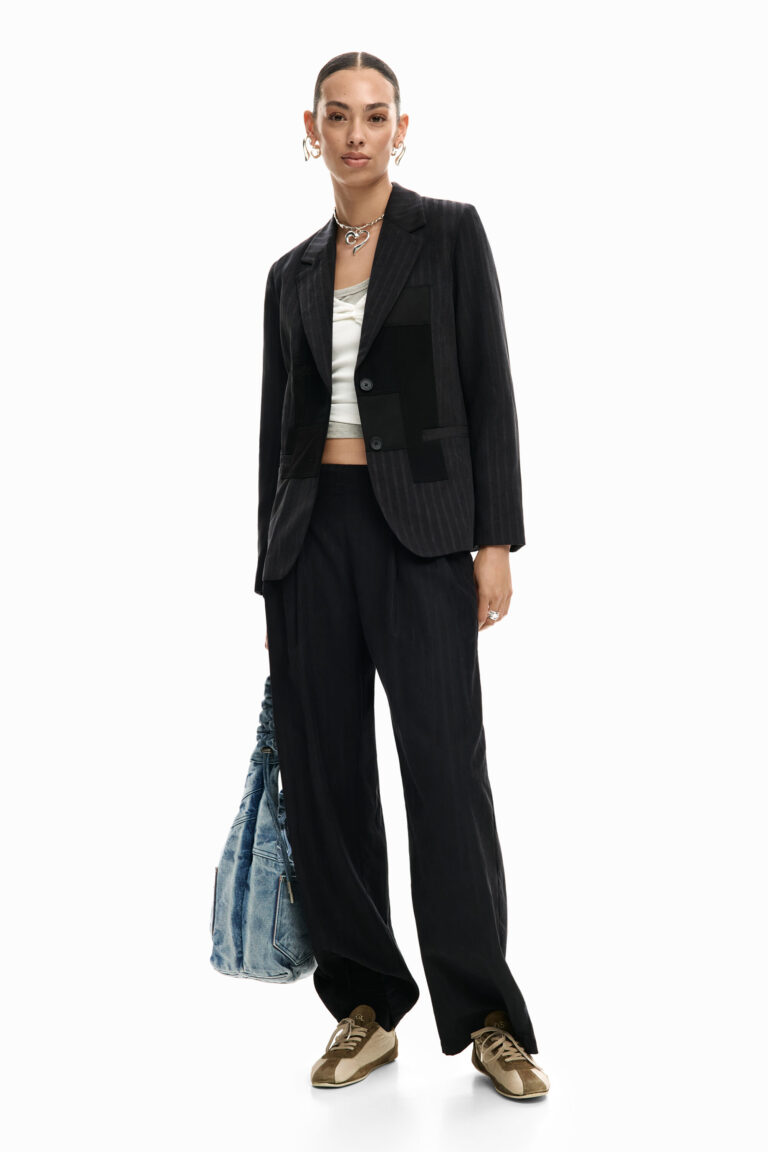 Desigual Pantalón largo pinzas, Mujer, Poliester, Negro