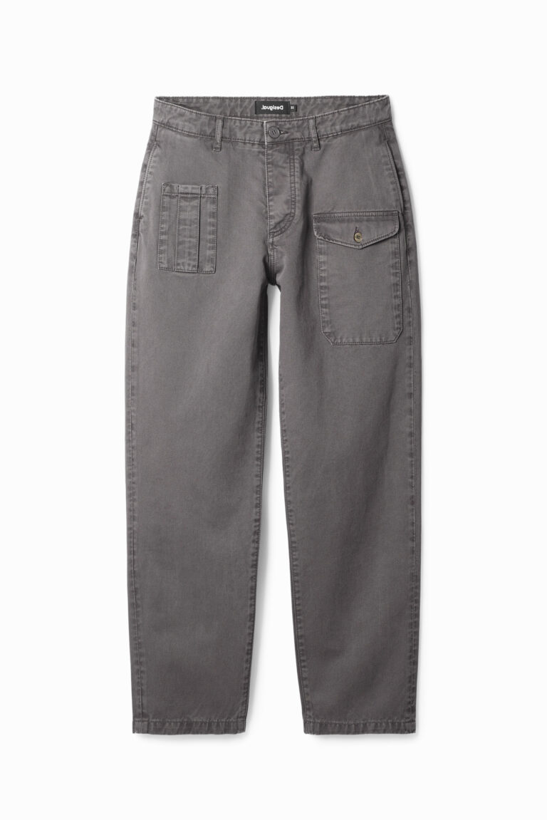 Desigual Pantalón recto cargo, Algodon, Negro, 38