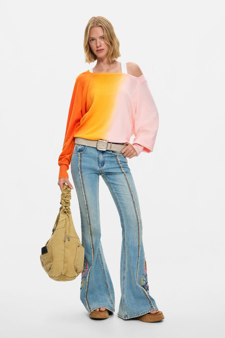 Desigual Pantalón vaquero flores flare, Mujer, Algodon, Azul, 34