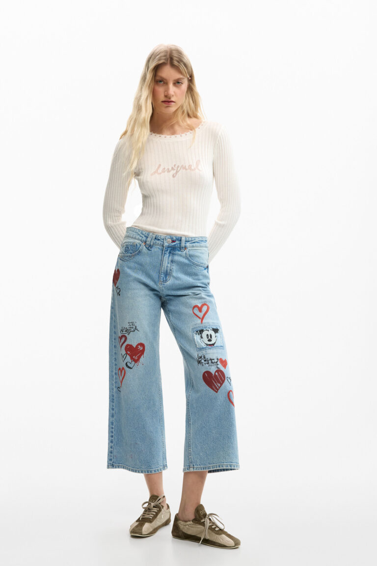 Desigual Pantalón vaquero Mickey Mouse™ culotte, Mujer, Algodon, Azul, 34