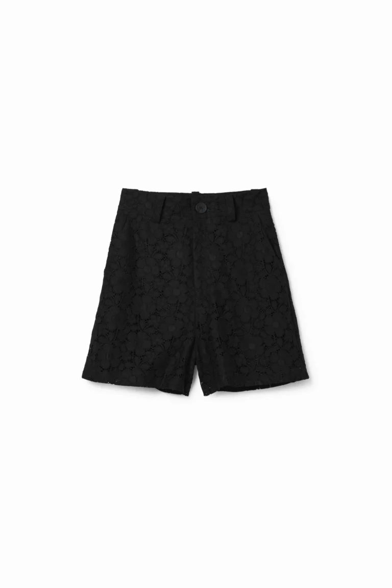 Desigual Shorts encaje floral, Poliester, Negro, 36