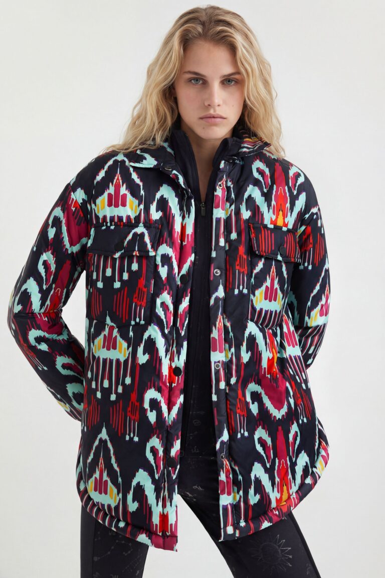 Desigual Sobrecamisa acolchada estampada, Poliester, Negro
