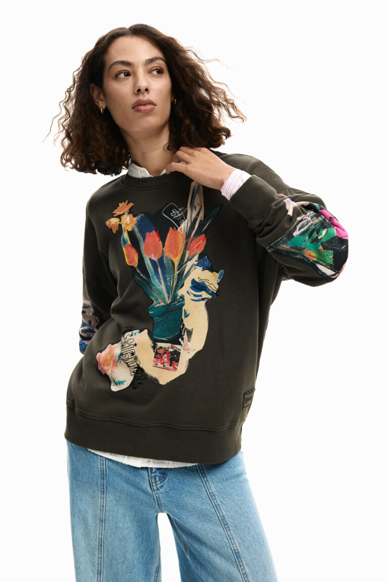 Desigual Sudadera collage dibujo, Mujer, Algodon, Negro