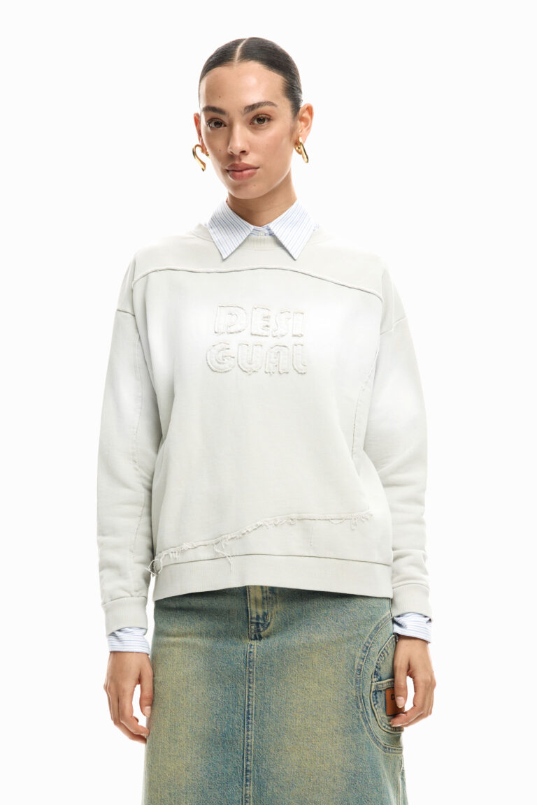 Desigual Sudadera logo degradado, Mujer, Algodon, Blanco