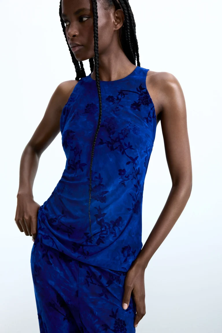 Desigual Top jardín nocturno, Mujer, Poliester, Azul