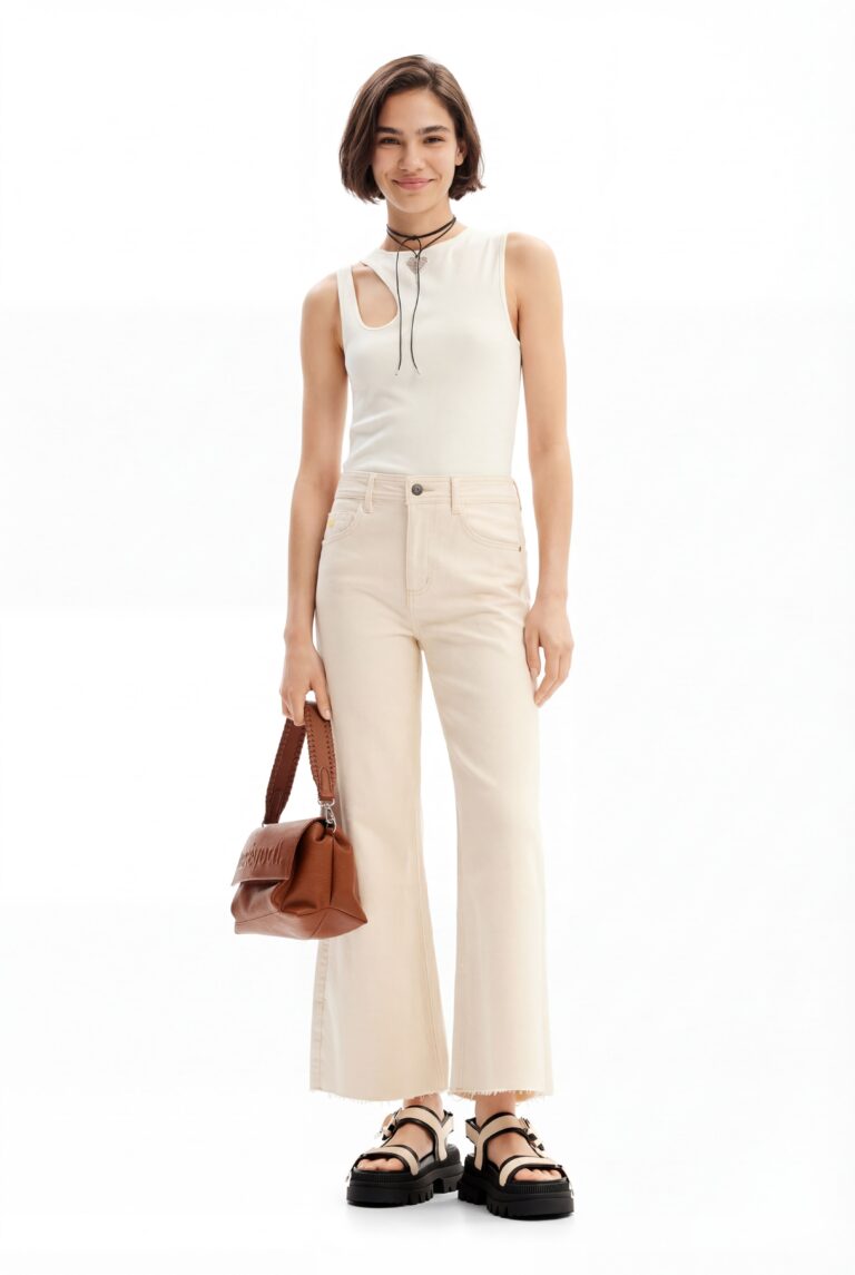 Desigual Vaqueros Culotte cropped, Algodon, Blanco, 40