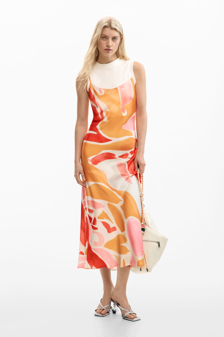 Desigual Vestido 2 en 1 tirantes, Mujer, Poliester, Naranja