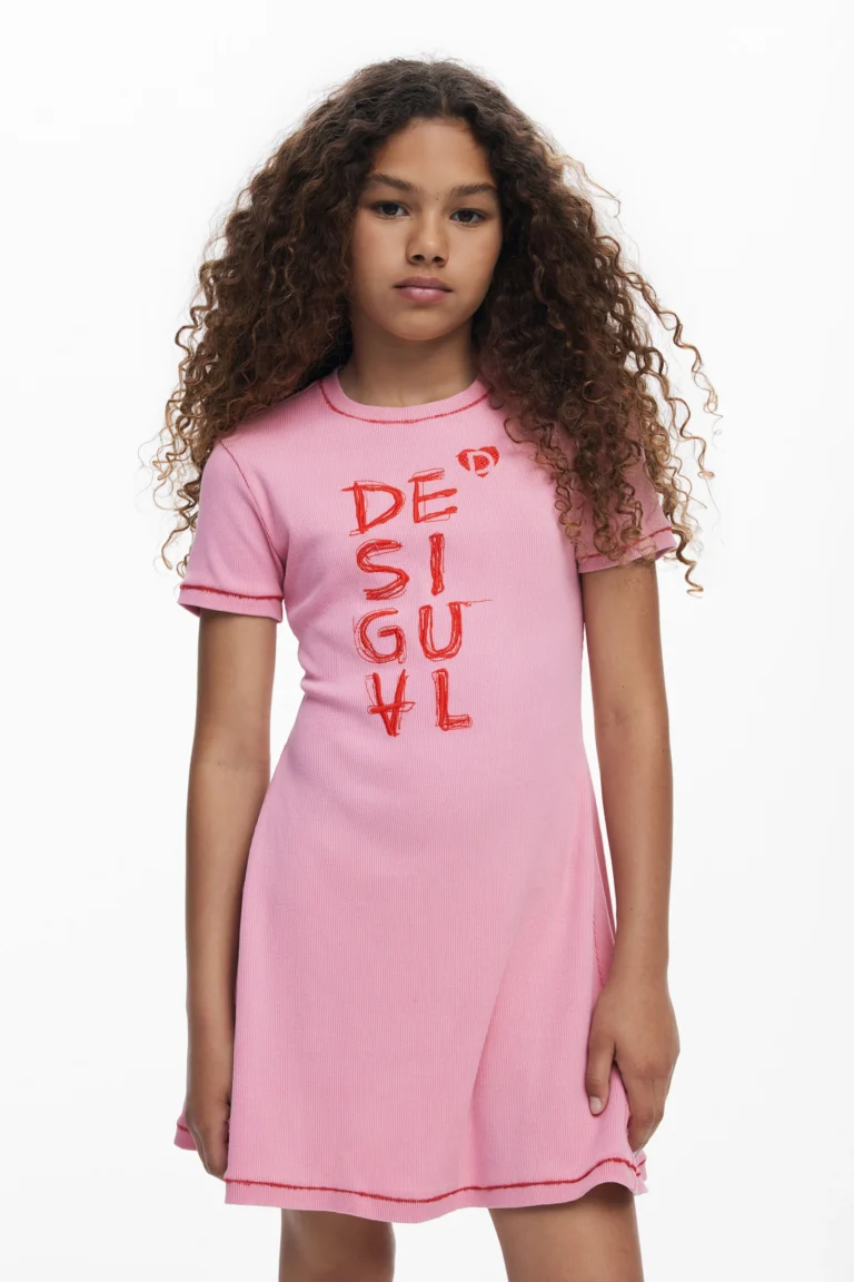 Desigual Vestido corto logo, NiñOs, Algodon, Rojo, 3/4