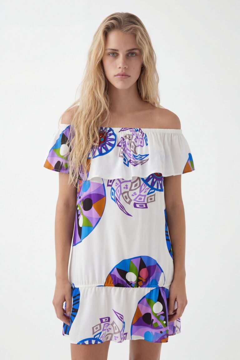 Desigual Vestido corto volante M. Christian Lacroix, Viscosa, Blanco