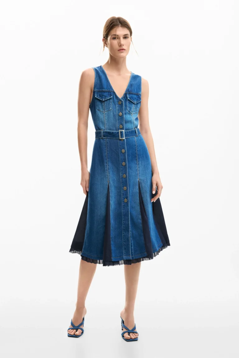 Desigual Vestido denim midi, Mujer, Azul