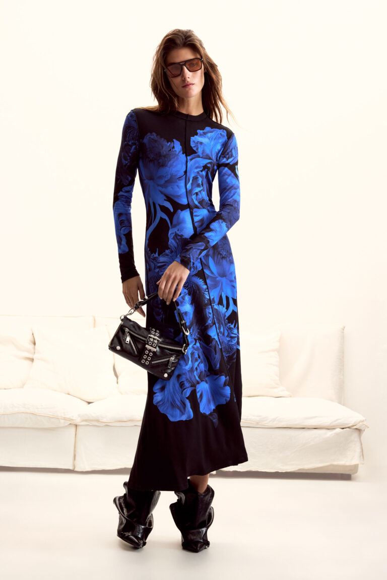 Desigual Vestido flores largo M. C. Lacroix, Mujer, Viscosa, Azul