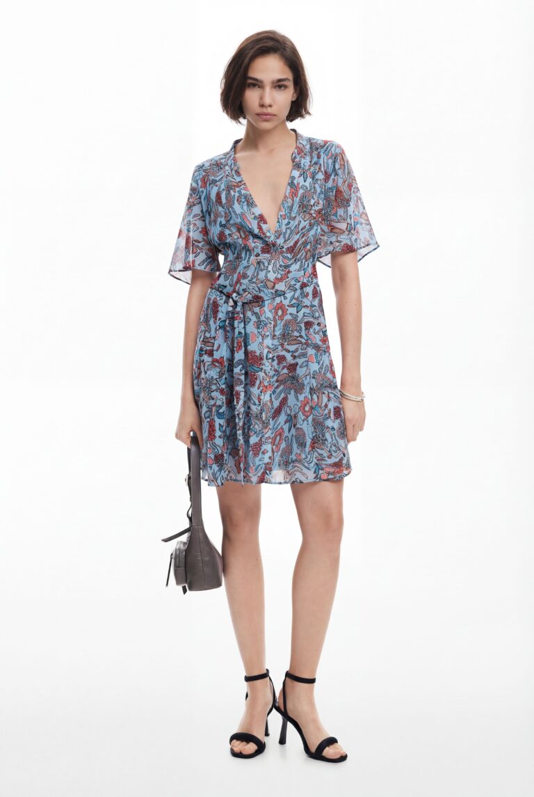Desigual Vestido midi motivos florales, Poliester, Azul