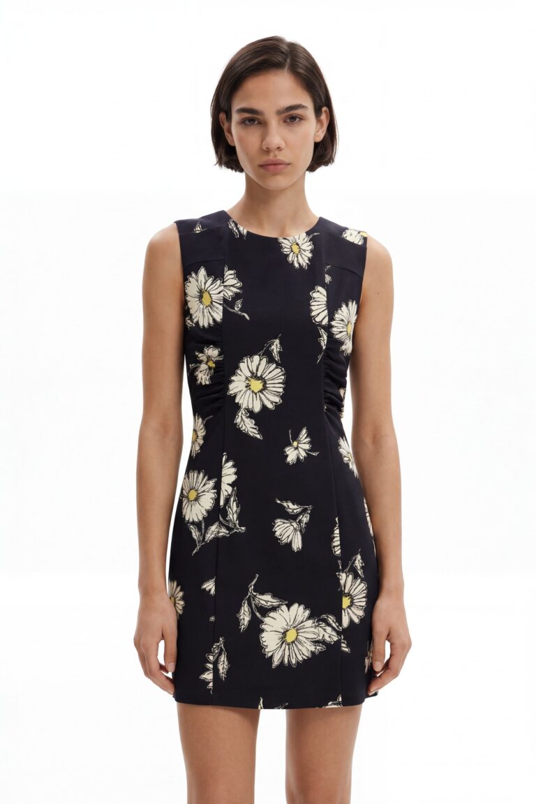 Desigual Vestido mini flores, Negro