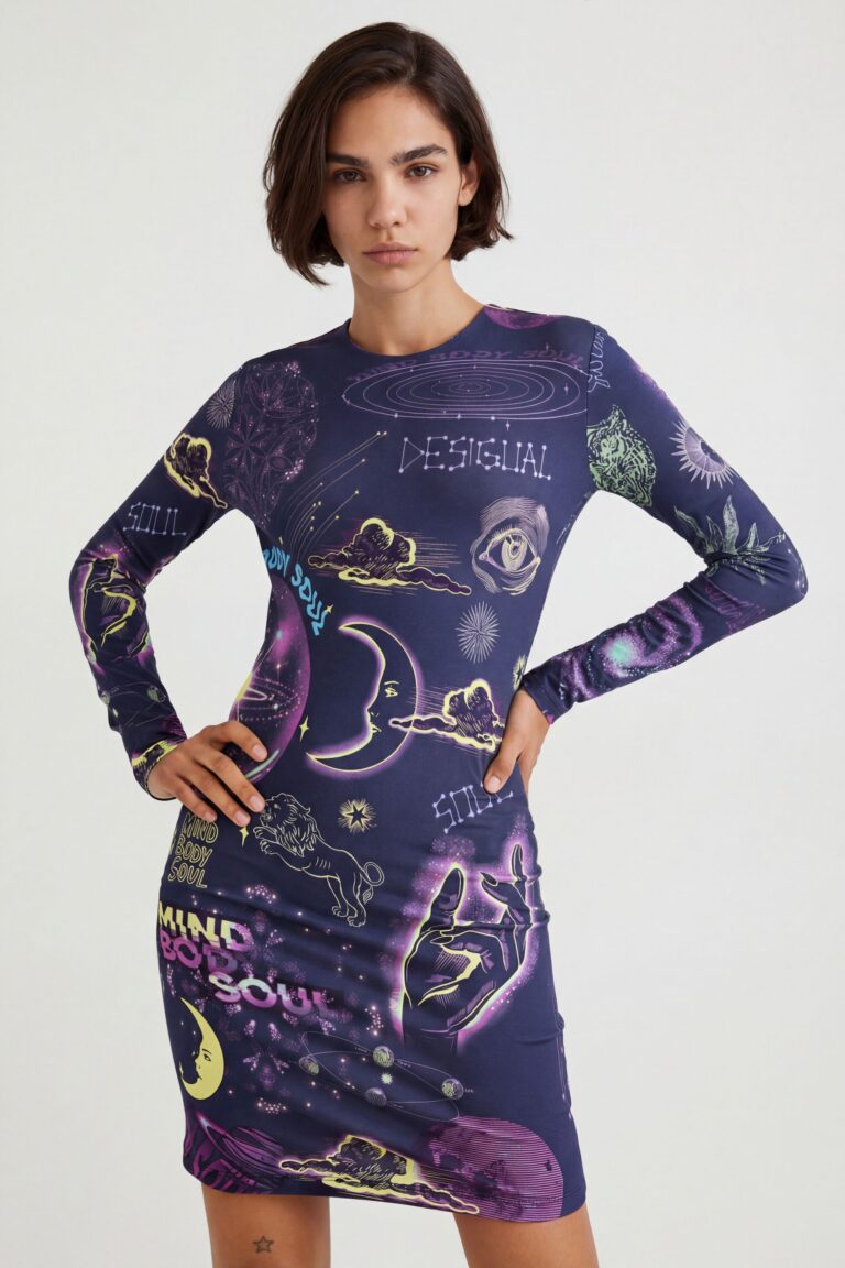 Desigual Vestido slim astrología, Azul