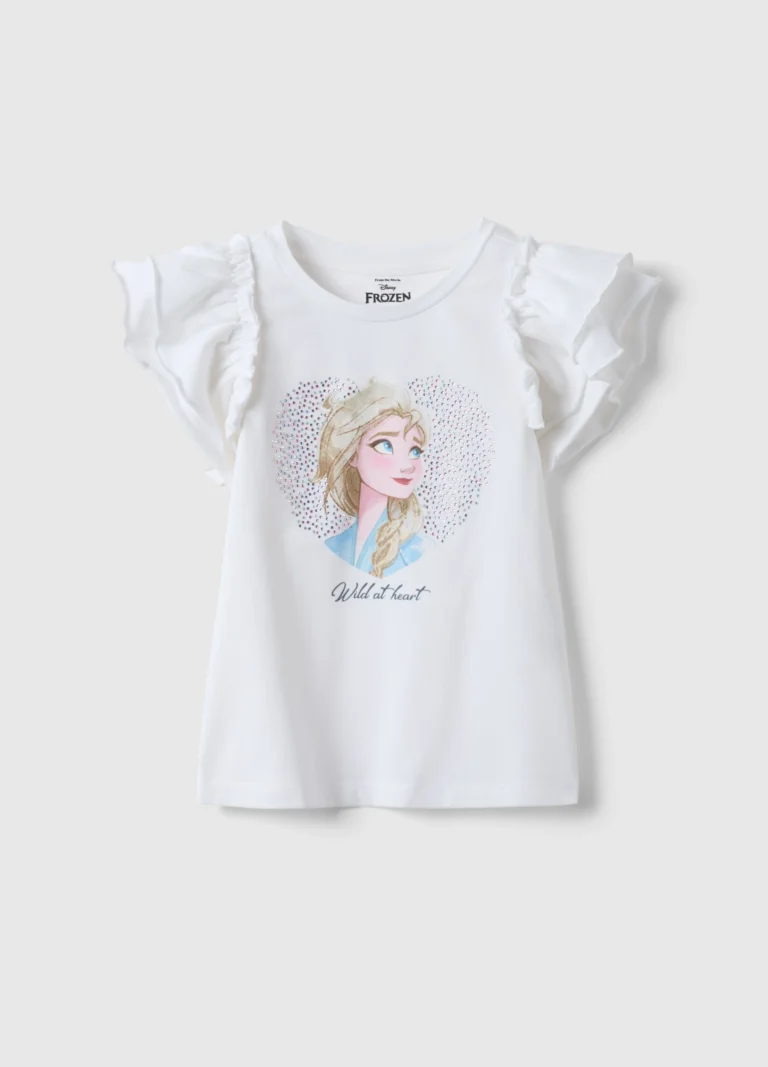 Disney Camiseta Blanca De Algodón Elástico Para Niña Con Volantes Y Estampado, Niña, Blanco óptico, Talla: 3-4