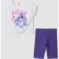 Disney Conjunto Infantil Multicolor De Algodón Elástico Con Estampado De Stitch, Niña, Blanco/morado, Talla: 4-5