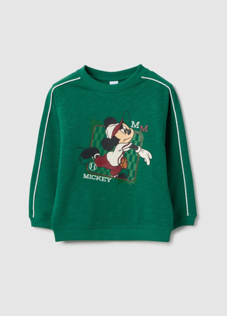 Disney Sudadera Verde De Niño En Puro Algodón Con Ajuste Regular Y Estampado De Mickey Mouse, Niño, Verde oscuro, Talla: 5-6