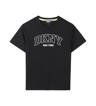Dkny unisex para niños. D62237 Camiseta de manga corta logo negro (12Y= 150cm), Casual, Poliéster, moda infanti