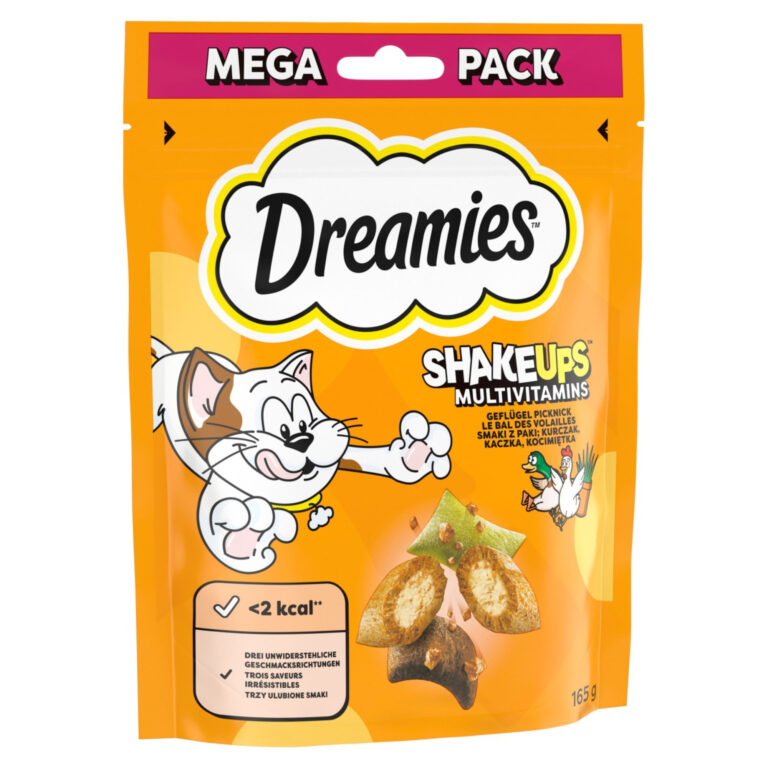 Dreamies Cat Snacks Shake Ups Multivitamins - Pícnic de aves (4 x 165 g) - Pack Ahorro