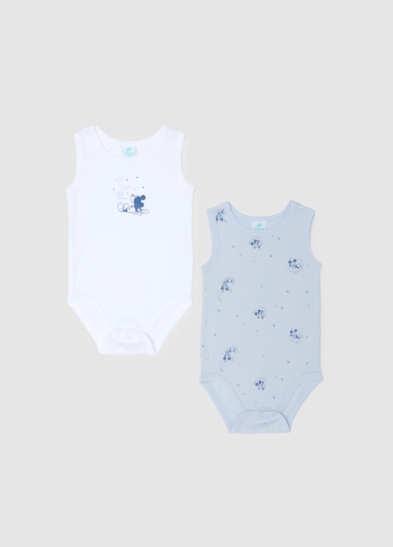 Fagottino Bipack De Bodys De Bebé En Algodón Puro Multicolor Con Estampados De Mickey Mouse, Bebé Niño, Blanco/azul claro, Talla: 1-3
