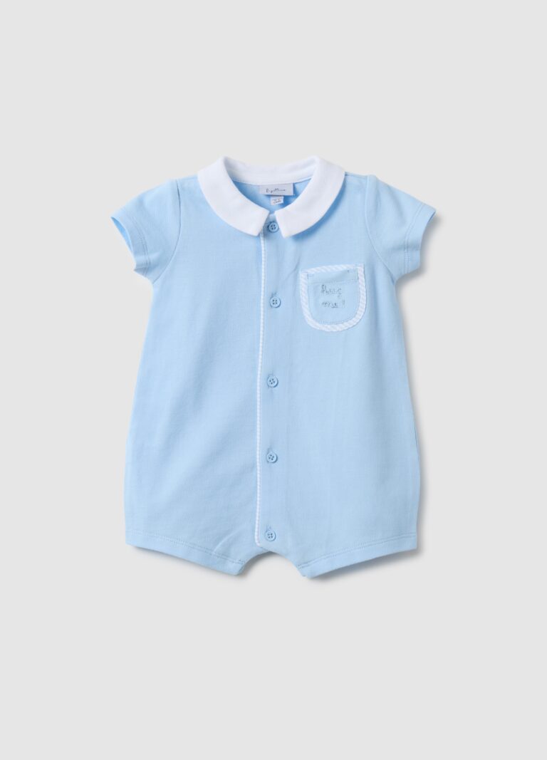 Fagottino Body De Bebé Azul Claro De Algodón Con Cuello En Punta, Bebé Niño, Azul claro, Talla: 6-9